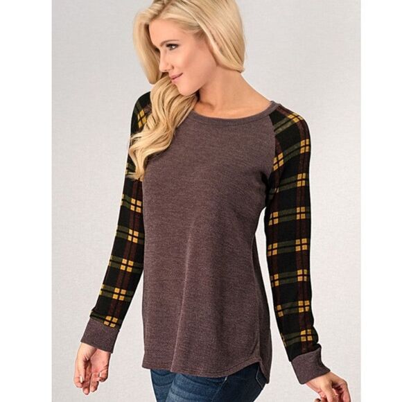 NWT The Frankie Crystal Collection Lovey Dovey Plaid Long Sleeve Top - Picture 1 of 3